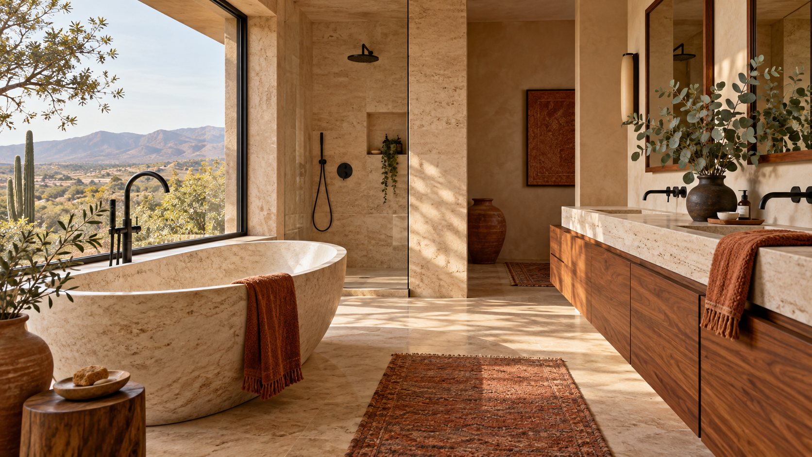 Baño con tina independiente y vista al desierto